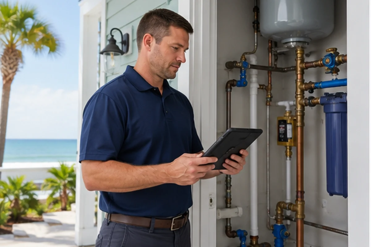 Riverline Plumbing JAX technician inspecting a Jacksonville home plumbing system