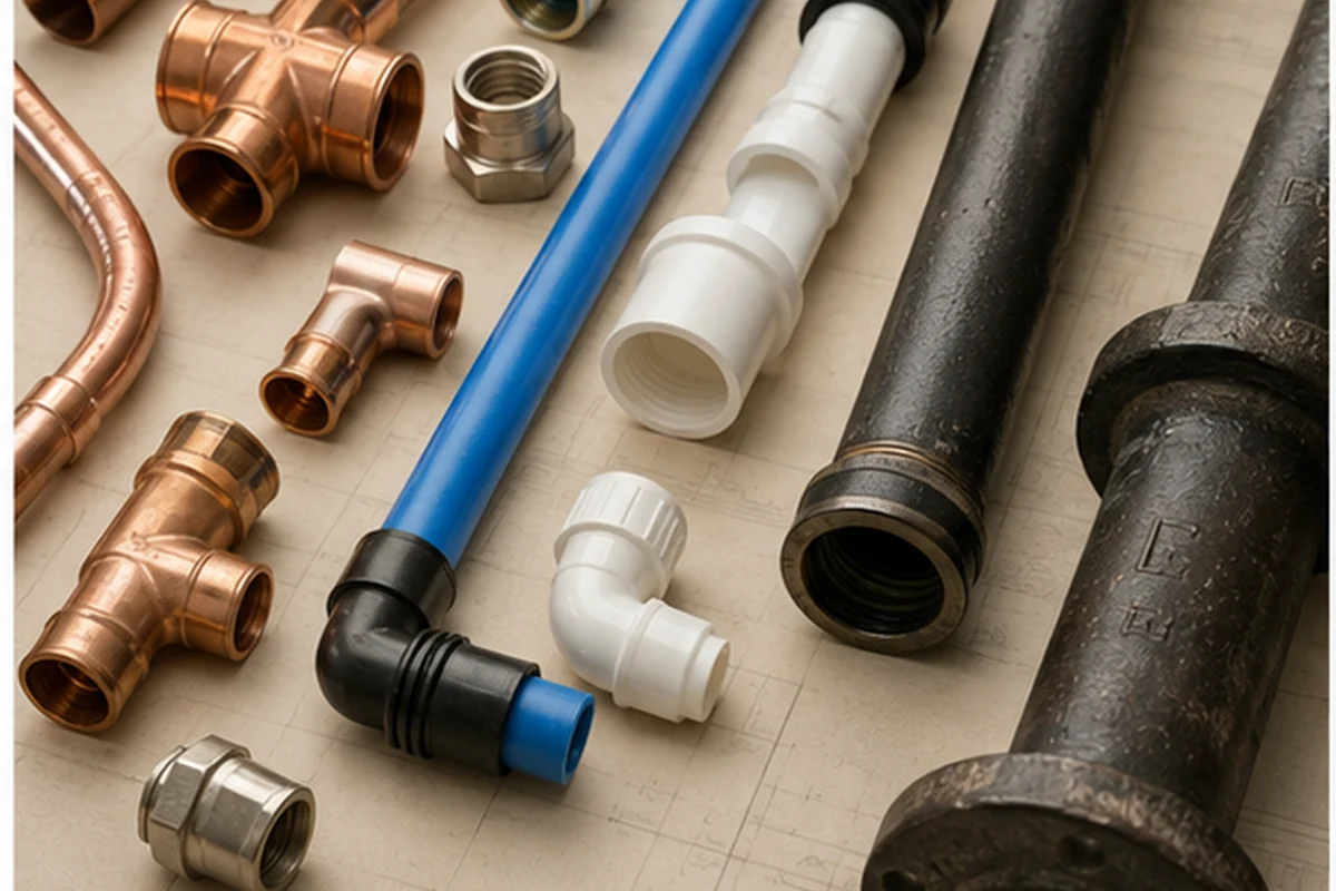 Organized plumbing pipe materials and fittings for Jacksonville repair planning
